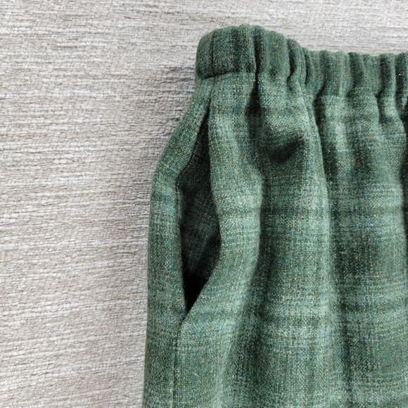 Vintage Handmade Wool Skirt Suit Green Plaid 2 Piece Set Elastic Waist Pockets - Picture 12 of 15